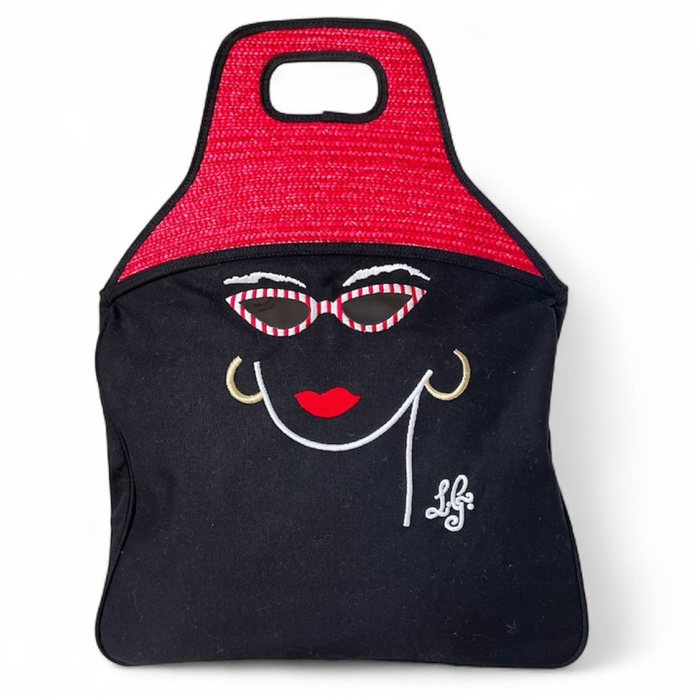 Lulu Guinness London Vintage Whimsical Canvas Straw Tote Bag